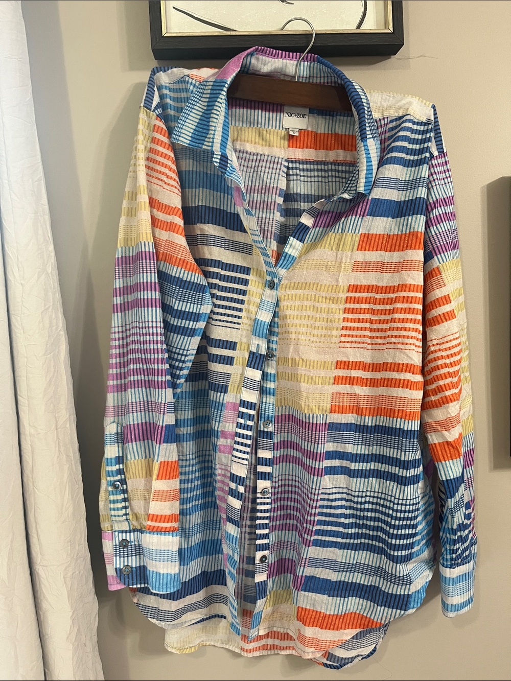 NIC+ZOE Multicolor Striped Button-Up Shirt with Orange Accents